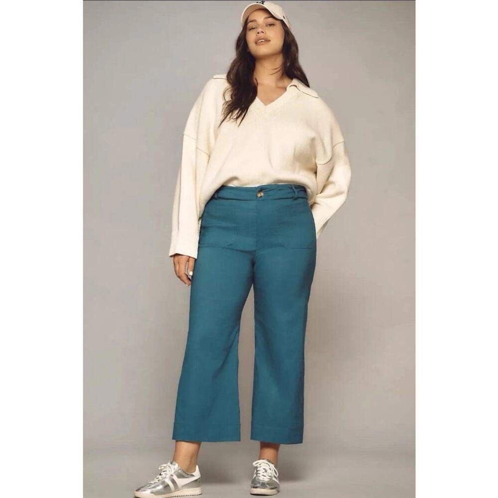NWT Anthropologie Maeve Colette Magic Fabric Linen Cotton Wide Leg Crop Pants 32